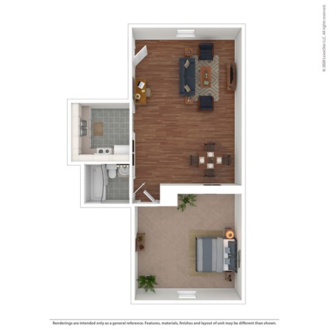Floor plan for 1 bed, 1 bath, 650 sqft